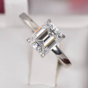 Certified Moissanite 3.95 tcw Emerald Cut Engagement Ring 925 sz 8
